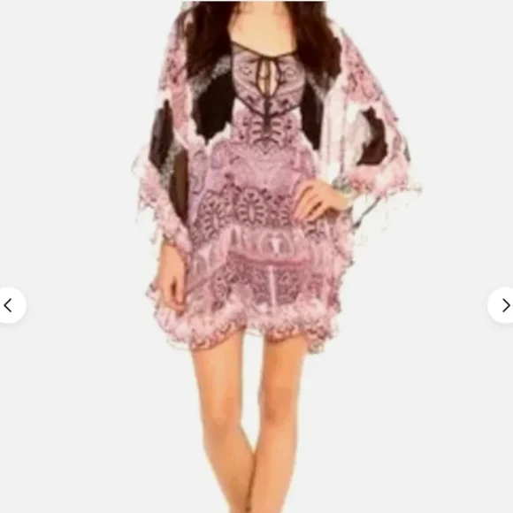 FREE PEOPLE Marla Dreams Paisley/Floral Printed Chiffon Mini Dress Ruffle Hem - Picture 3 of 7